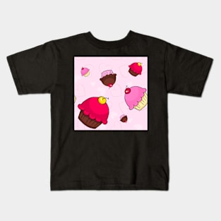 Valentine's Cartoon Cupcakes Kids T-Shirt